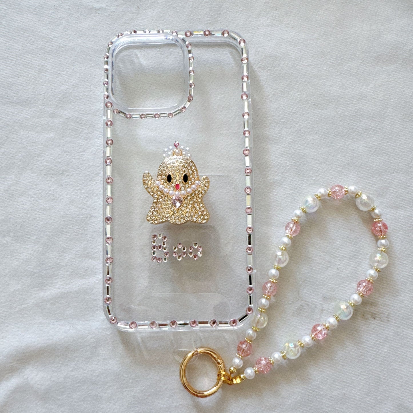 Original Design DIY Ghost Phone Case with Phone Charm Strap,Compatible for  iPhone&Samsung