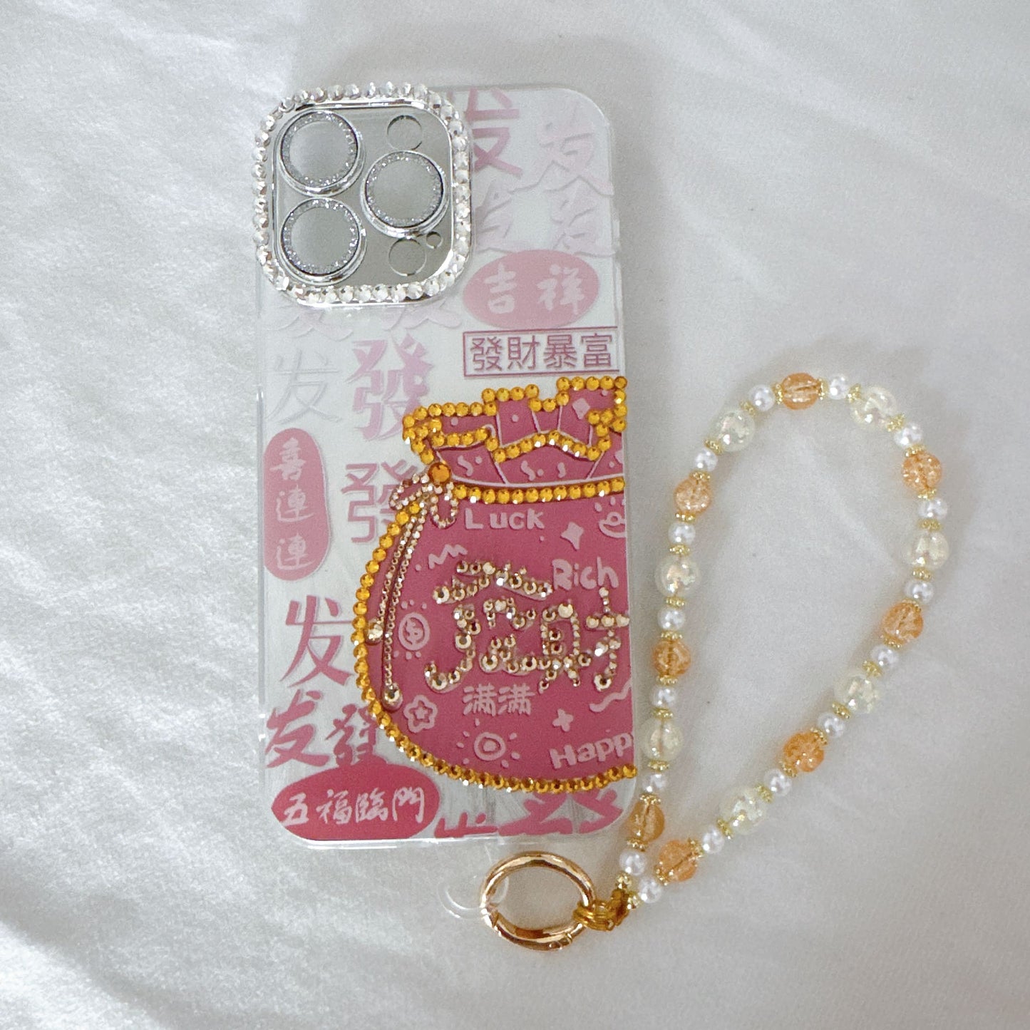 Original Design DIY Facai Phone Case with Phone Charm Strap,Compatible for iPhone&Samsung
