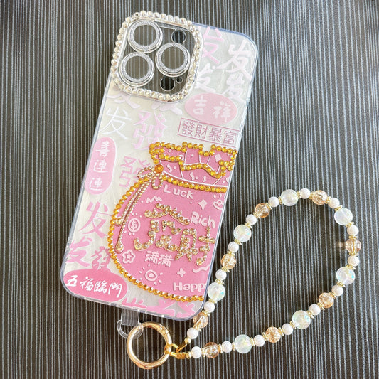 Original Design DIY Facai Phone Case with Phone Charm Strap,Compatible for iPhone&Samsung