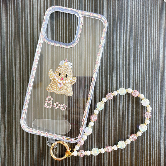 Original Design Ghost Phone Case with Phone Charm Strap,Compatible for  iPhone&Samsung