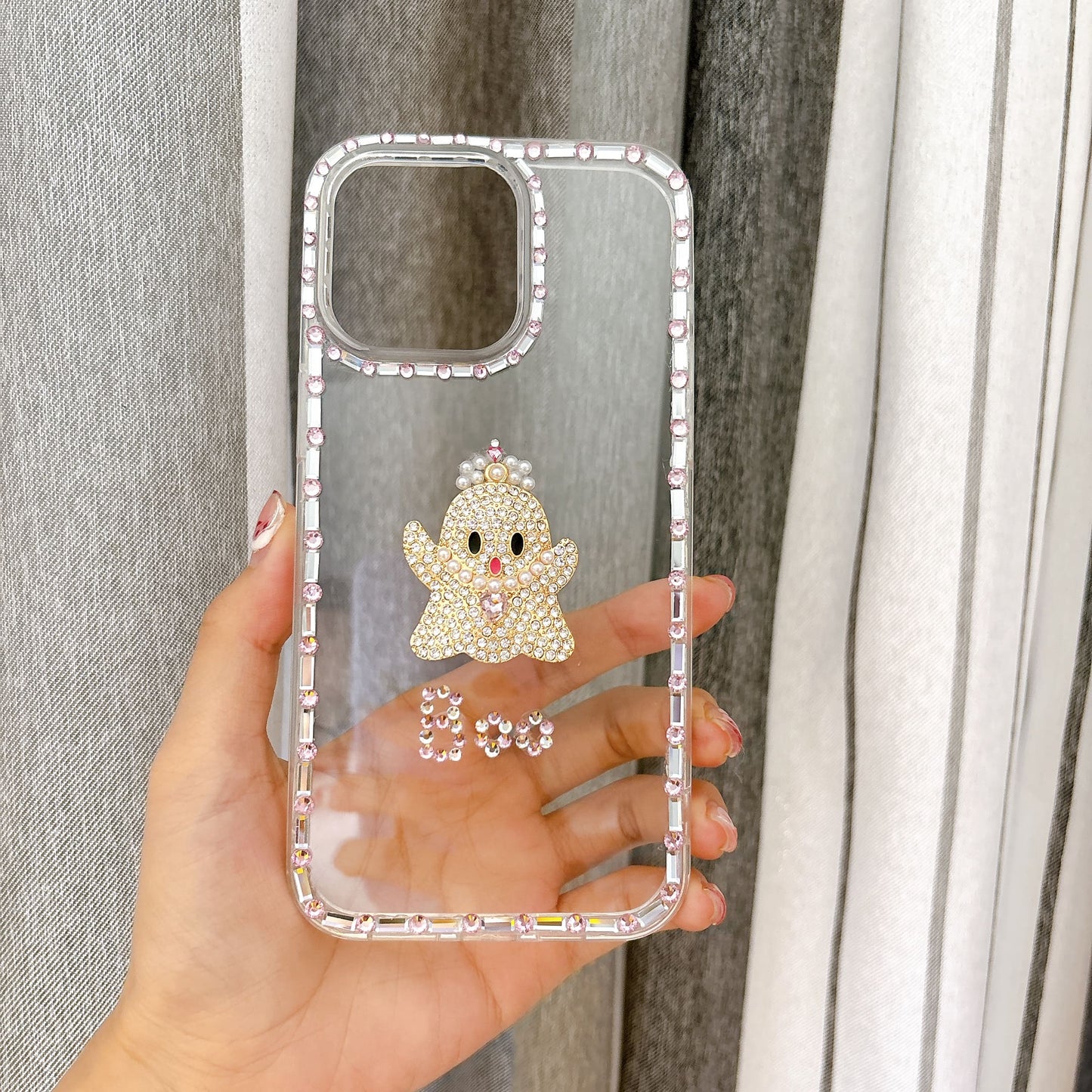 Original Design DIY Ghost Phone Case with Phone Charm Strap,Compatible for  iPhone&Samsung
