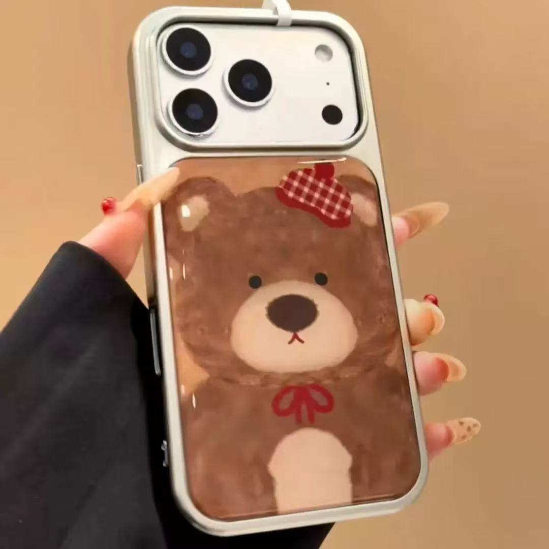 Cute Brown Bear Phone Case with Phone Charm Strap,Compatible for iphone 17