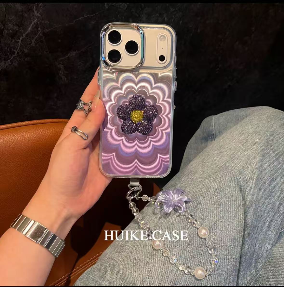 Phantom Handmade Flower Phone Case with Phone Charm Strap,Compatible for iphone 17