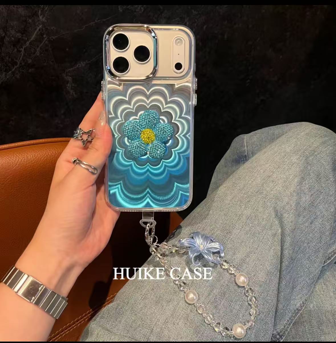 Phantom Handmade Flower Phone Case with Phone Charm Strap,Compatible for iphone 17