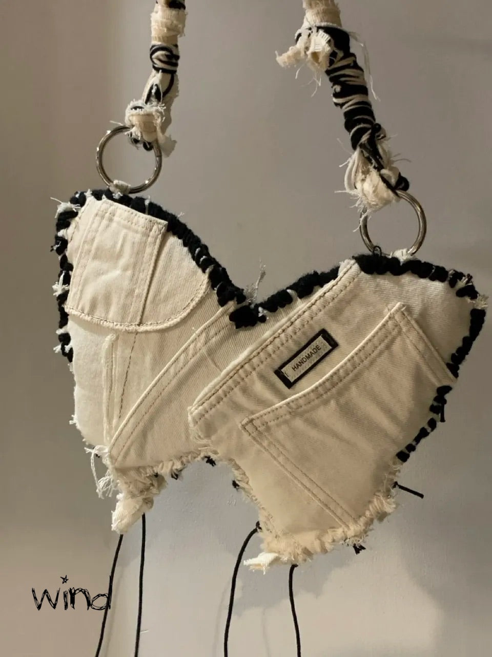 Blackwhite Butterfly丨Handmade Mixed-woven Denim Armpit Bag, Small Size