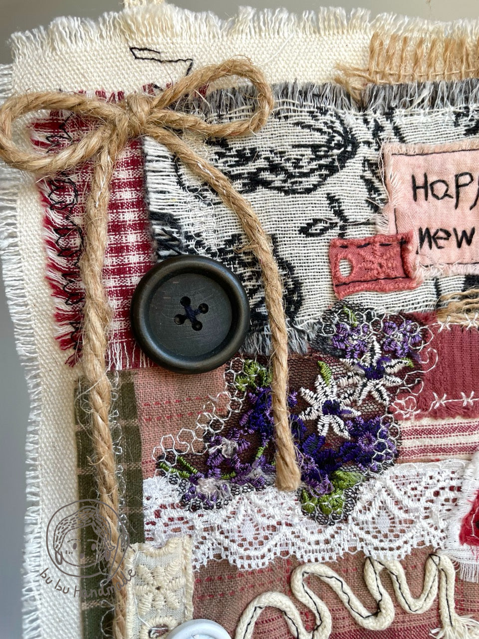 Happy New Year 丨Patchwork Hanging Picture, Fabric Art Collage