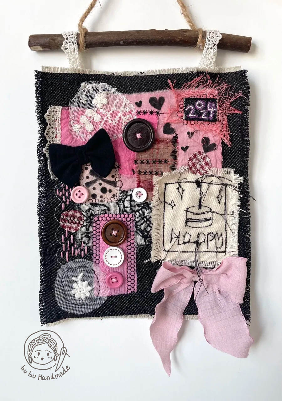 Two-Faced Girl 丨Patchwork Hanging Picture, Fabric Art Collage