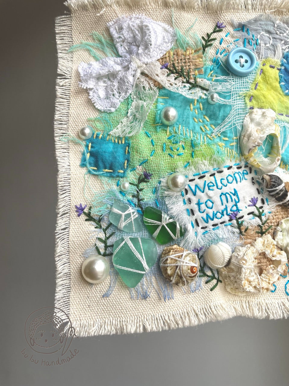 Blue Ocean 丨Patchwork Hanging Picture, Fabric Art Collage