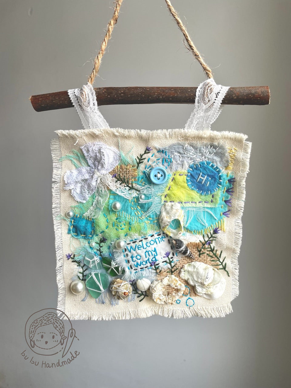 Blue Ocean 丨Patchwork Hanging Picture, Fabric Art Collage