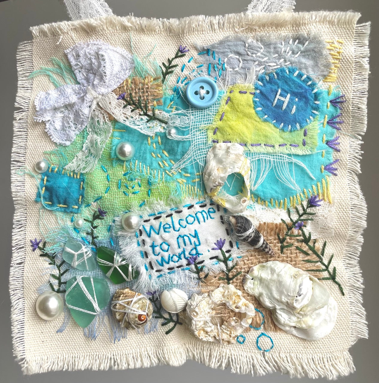 Blue Ocean 丨Patchwork Hanging Picture, Fabric Art Collage