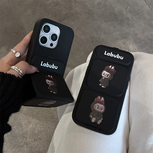 BLACK LABUBU Phone case - foldable holder silicone cases leather