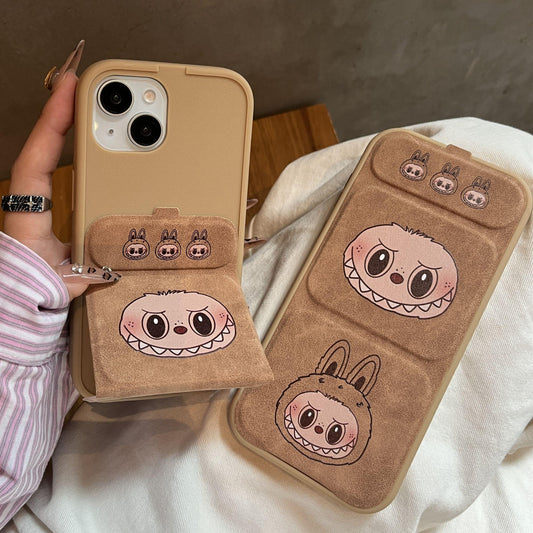 BROWN LABUBU Phone case - foldable holder silicone cases leather