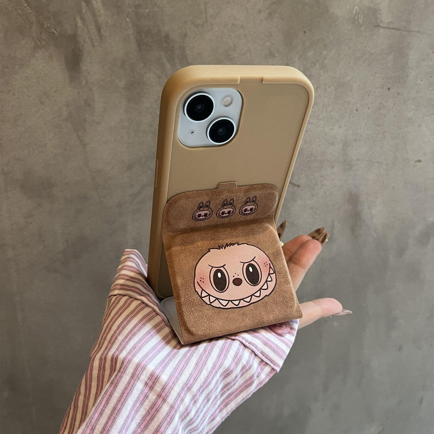 BROWN LABUBU Phone case - foldable holder silicone cases leather