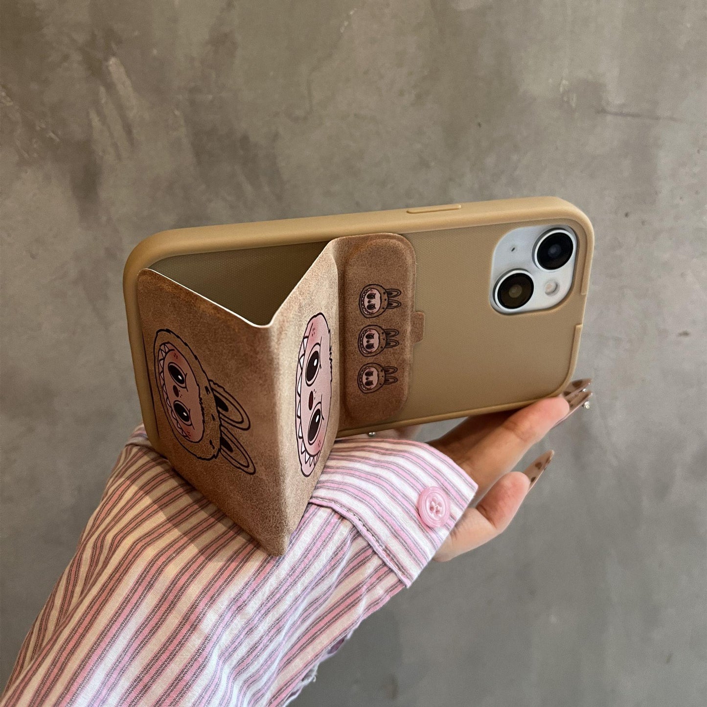 BROWN LABUBU Phone case - foldable holder silicone cases leather
