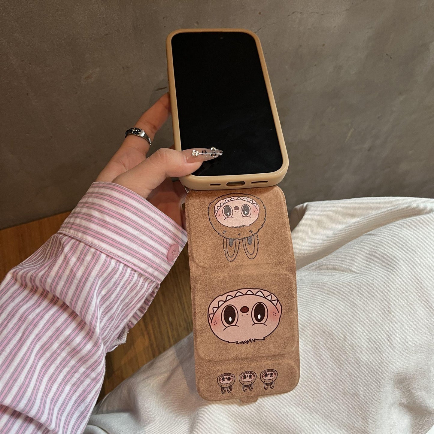 BROWN LABUBU Phone case - foldable holder silicone cases leather