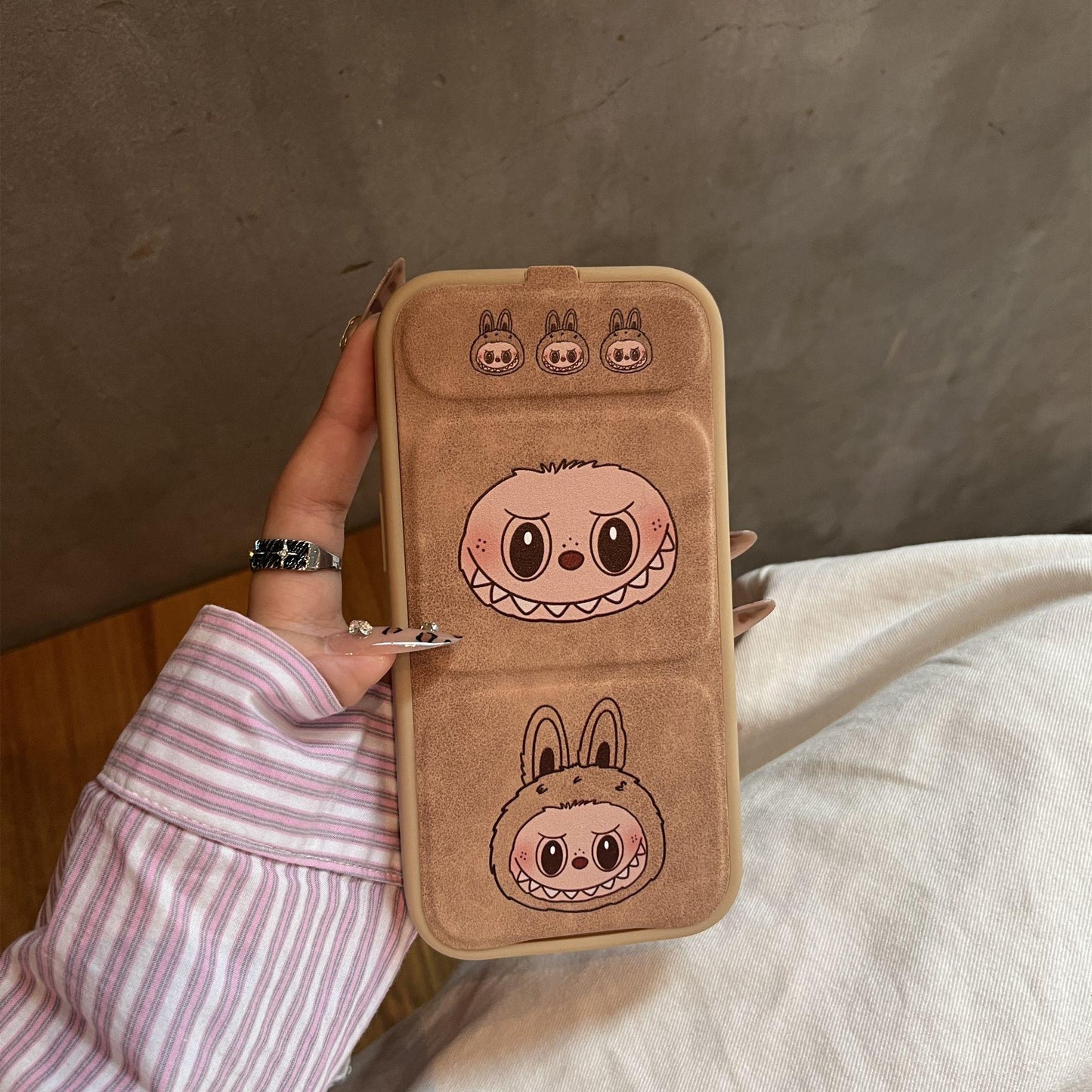 BROWN LABUBU Phone case - foldable holder silicone cases leather