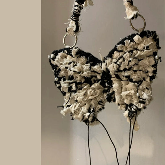 Blackwhite Butterfly丨Handmade Mixed-woven Denim Armpit Bag, Small Size