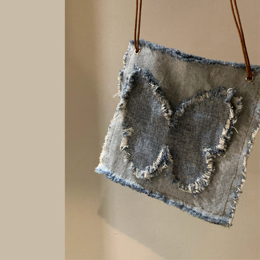 Flapping Wings Butterfly丨Handmade stitched denim crossbody bag